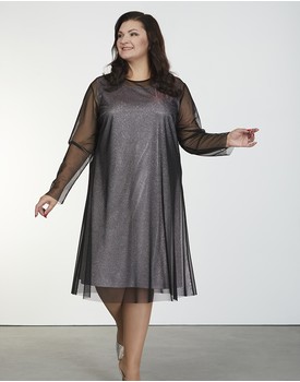 Платье "Вивиан" двойное с чёрной сеткой + розовое серебро