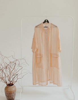 А553 Платье-халат на молнии органза оранжевый