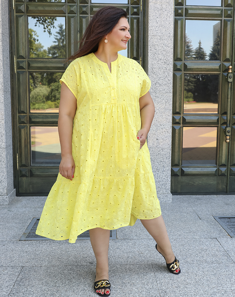 А770 Платье Самира шитье желтый для женщин большого размера с доставкой по Москве и России