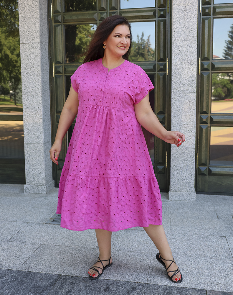 А770 Платье Самира шитье розовый для женщин большого размера с доставкой по Москве и России