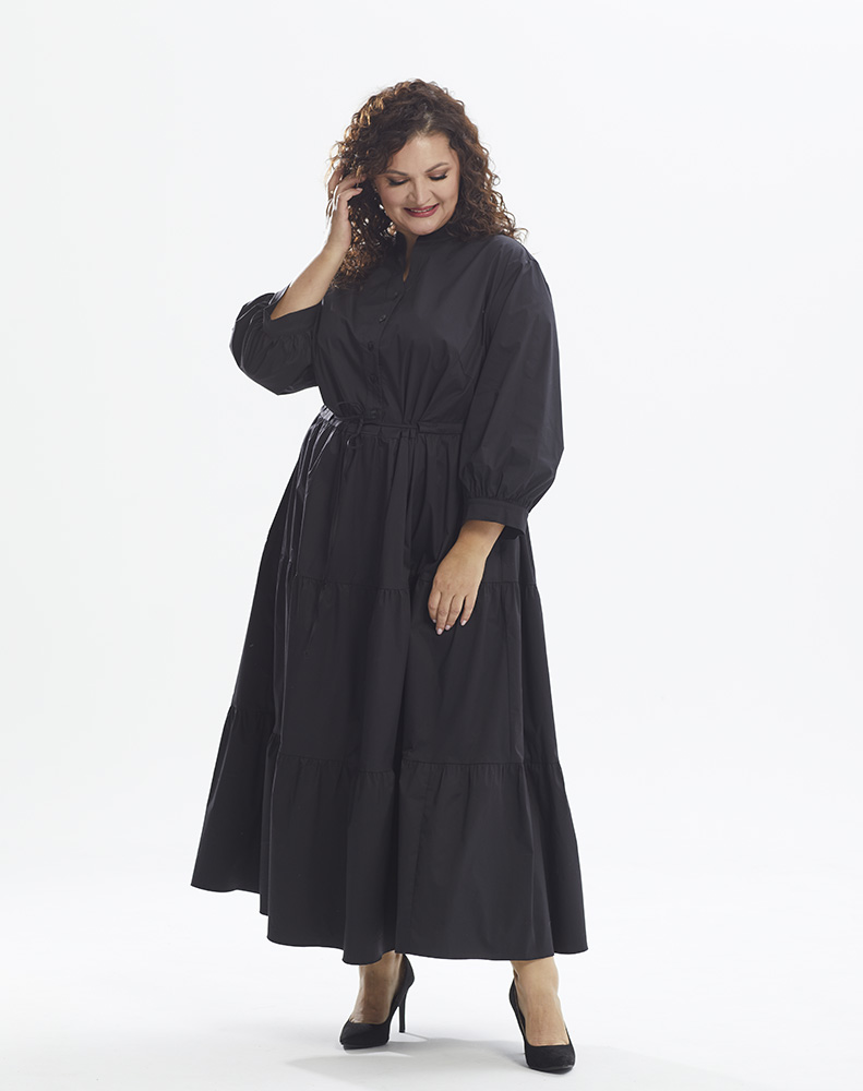 А664/1 Платье кулиска 3 яруса черный для женщин большого размера с доставкой по Москве и России