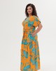А848 Платье Динара морковный принт голубые мазки для женщин большого размера с доставкой по Москве и России