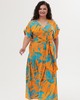 А848 Платье Динара морковный принт голубые мазки для женщин большого размера с доставкой по Москве и России