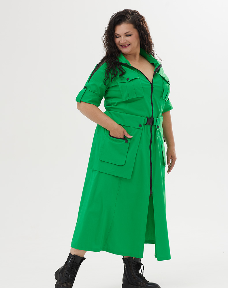 A835 Платье Стейси зеленый + сетка черный для женщин большого размера с доставкой по Москве и России