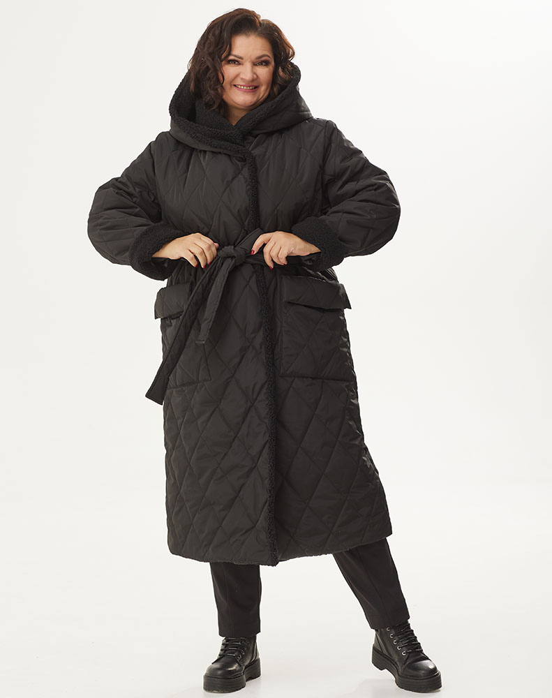 А818 Пальто комбинированное Адара черный 150С для женщин большого размера с доставкой по Москве и России