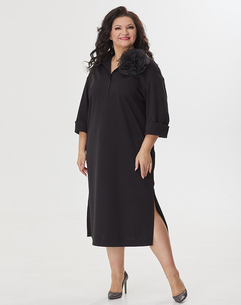 А877 Платье Поло черный для женщин большого размера с доставкой по Москве и России