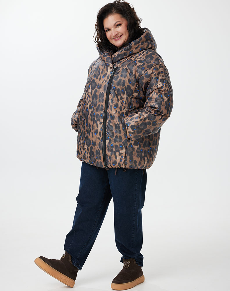 А1117/1 Куртка Флорена 200С коричневый принт леопард (синий) для женщин большого размера с доставкой по Москве и России