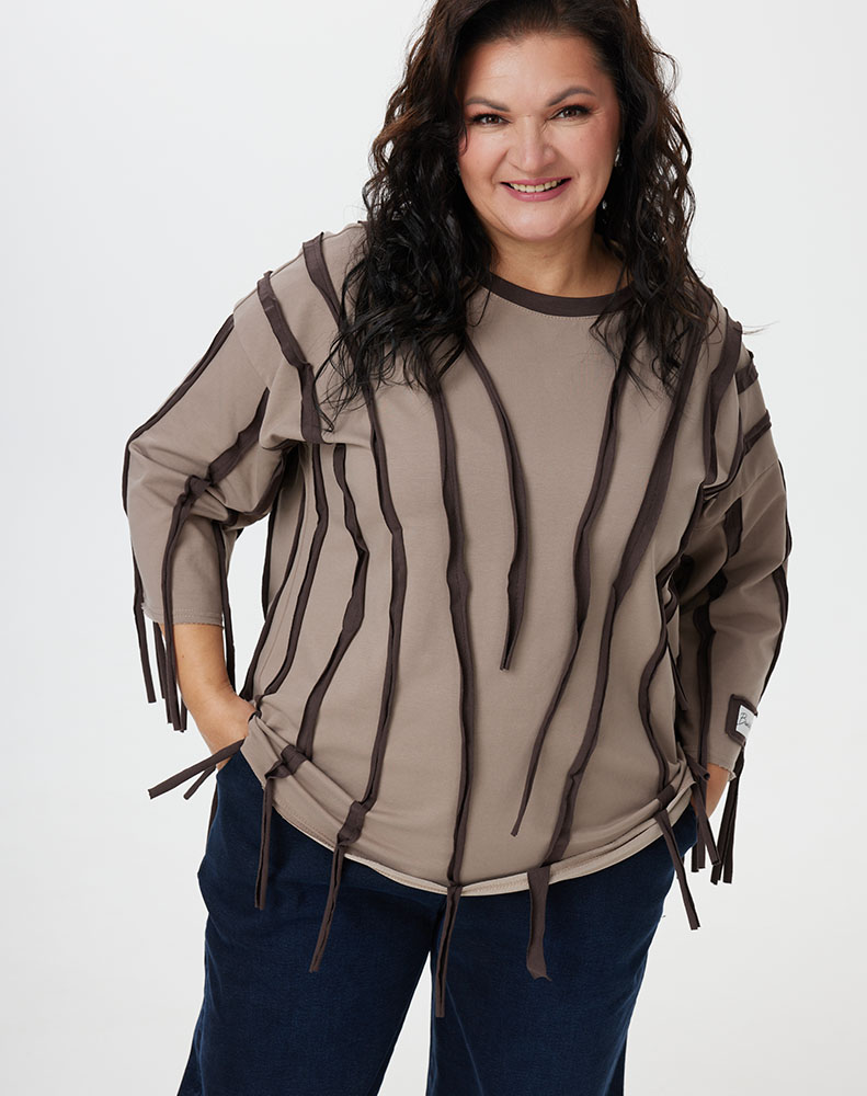 А1116/2-ка Свитшот Мерида кофейный + шоколадный для женщин большого размера с доставкой по Москве и России