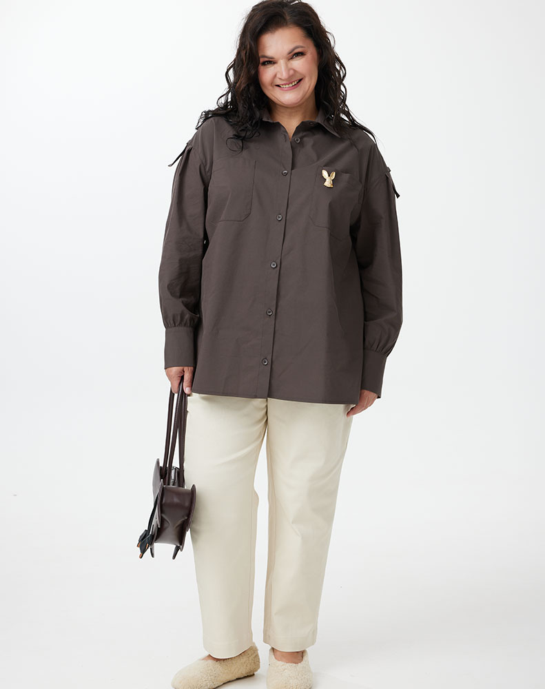 А1120 Рубашка Модеста шоколадный для женщин большого размера с доставкой по Москве и России