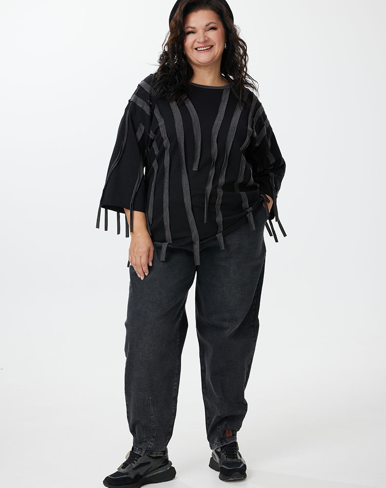 А1116/2-ка Свитшот Мерида черный + меланж для женщин большого размера с доставкой по Москве и России