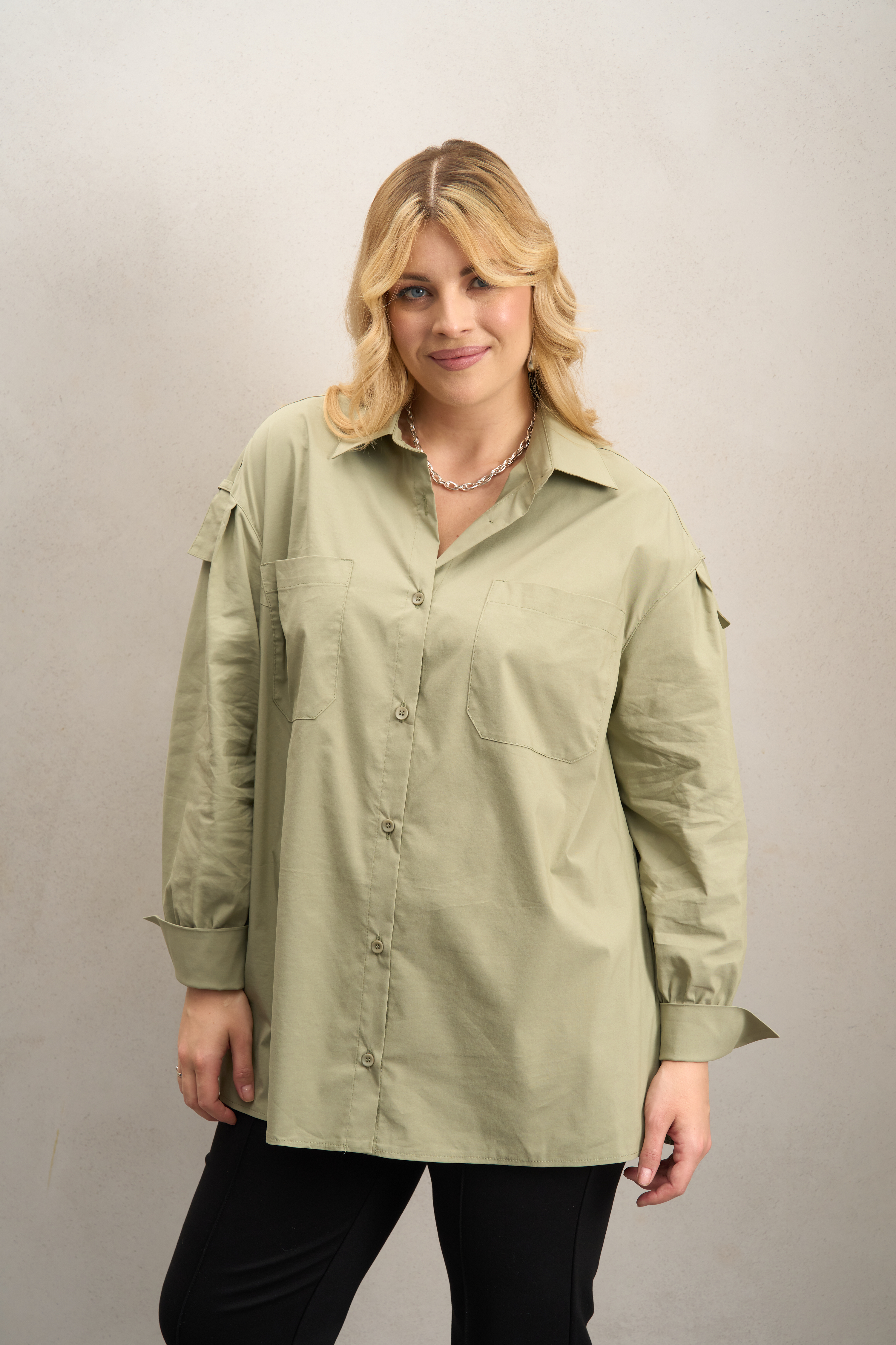 А1120 Рубашка Модеста оливковый для женщин большого размера с доставкой по Москве и России