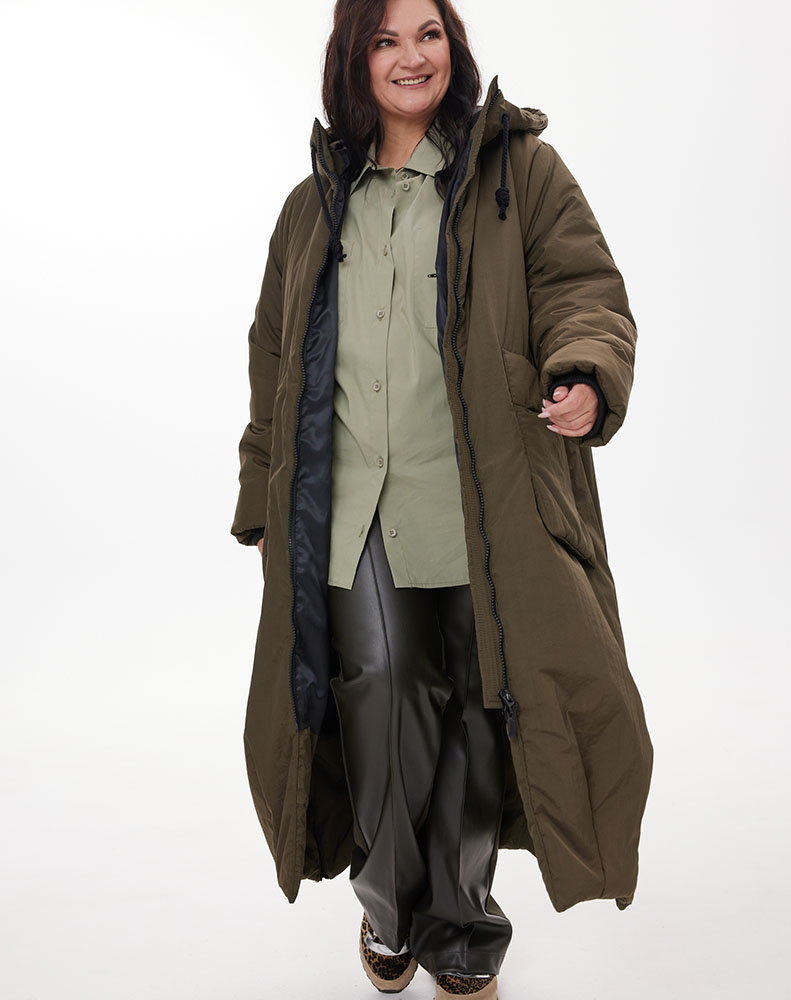 А1111 Пальто Иплит 200С хаки для женщин большого размера с доставкой по Москве и России
