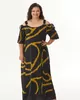 А 860 Сарафан Сюзанна черный граффити горчица для женщин большого размера с доставкой по Москве и России