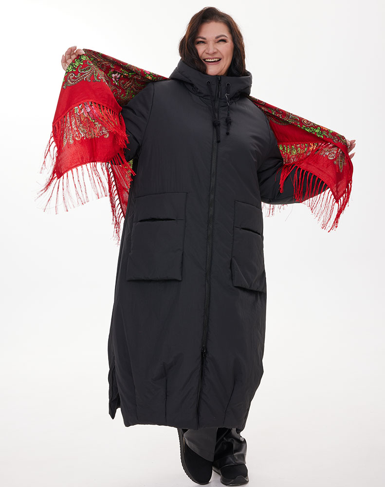 А1111 Пальто Иплит 200С черный для женщин большого размера с доставкой по Москве и России