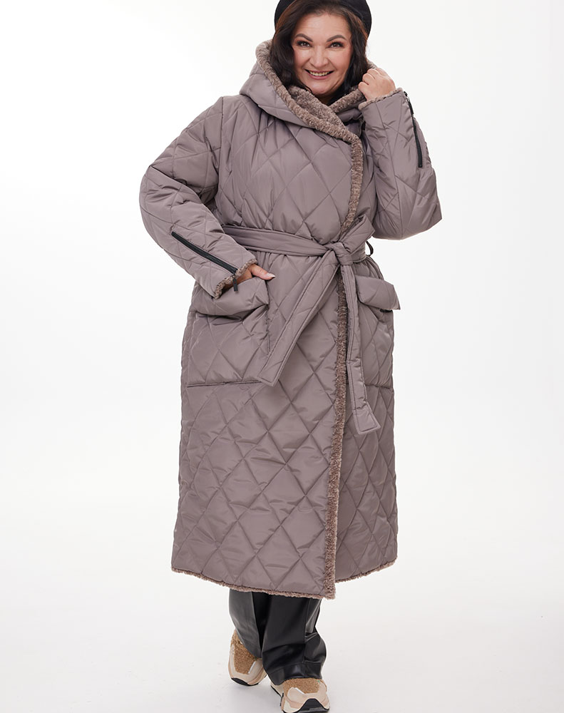 А1123 Пальто Адина 150С кофейный для женщин большого размера с доставкой по Москве и России