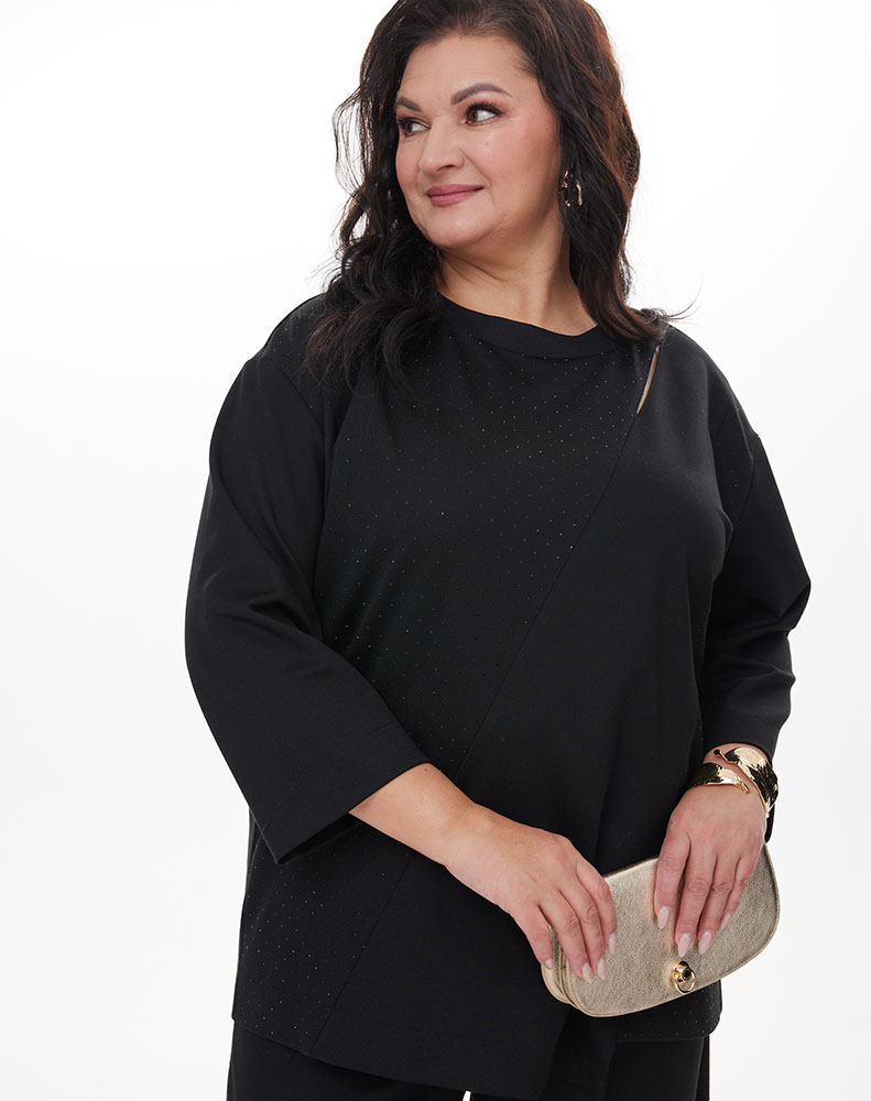 А1148 Джемпер Айси черный (стразы) для женщин большого размера с доставкой по Москве и России