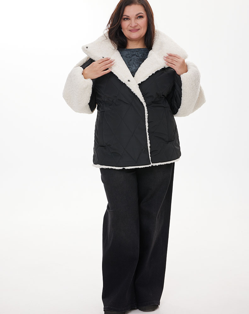 А1126 Куртка Изабелла 150С черный (молоко) для женщин большого размера с доставкой по Москве и России