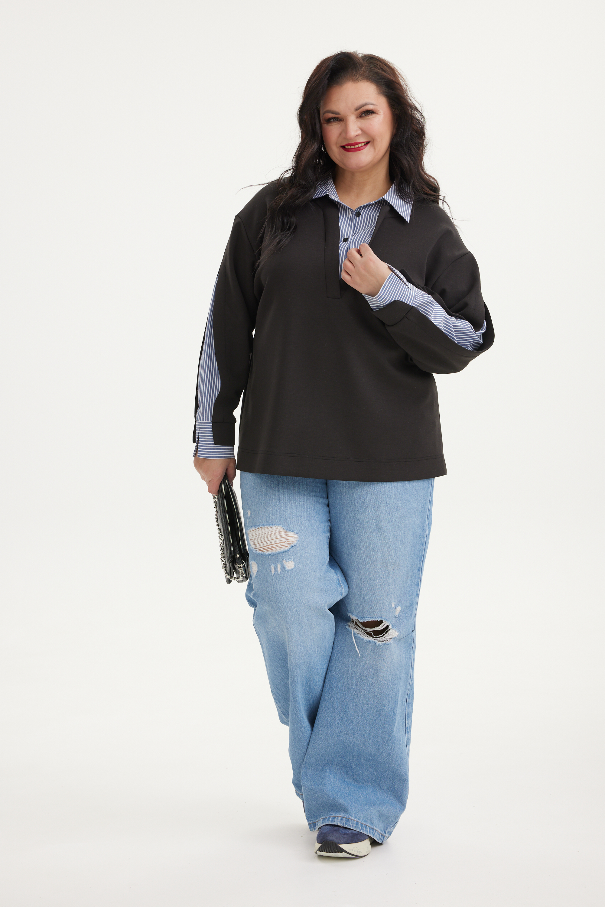 А1129 Джемпер Норд черный для женщин большого размера с доставкой по Москве и России