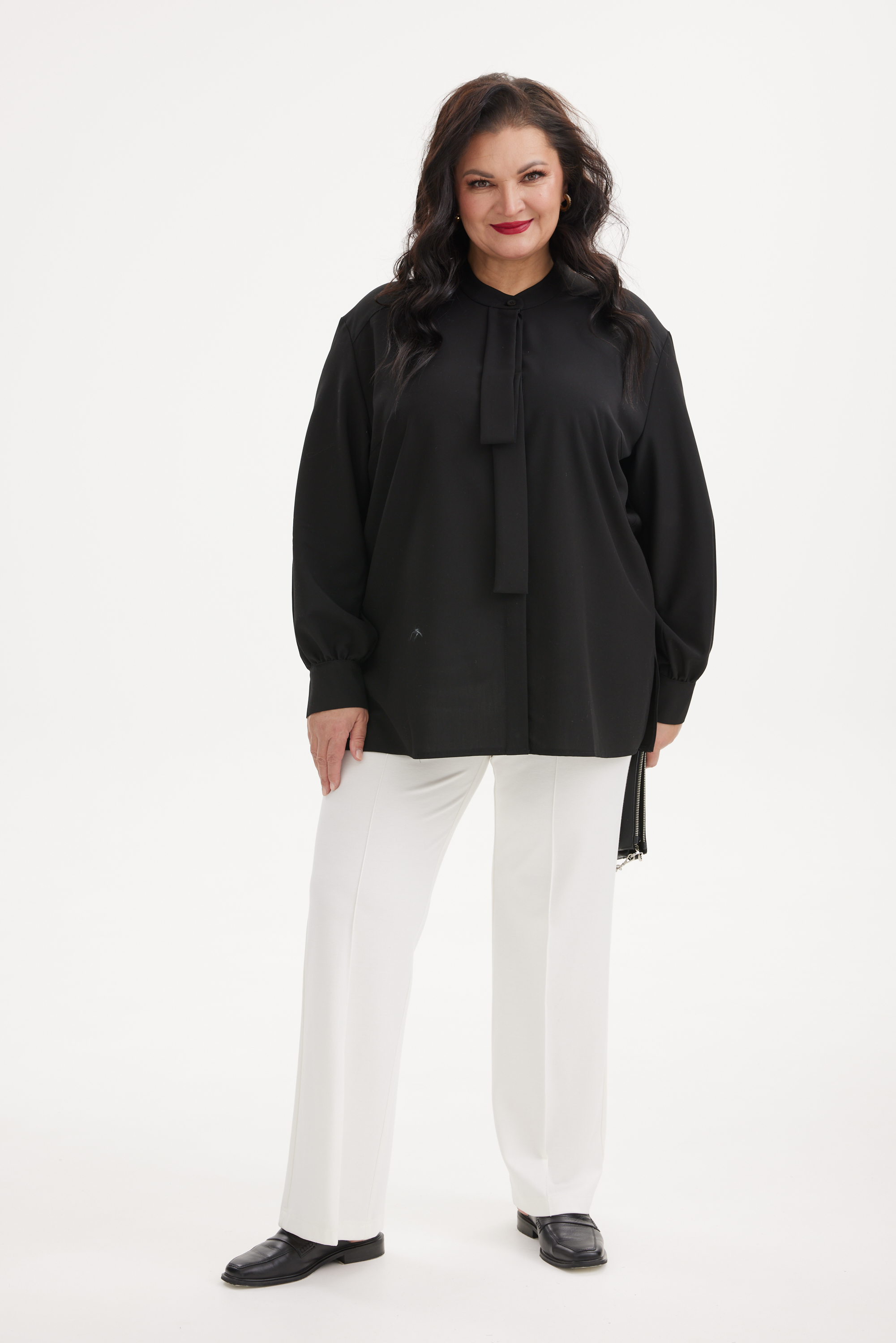 А1140 Блуза Сильверия черный для женщин большого размера с доставкой по Москве и России