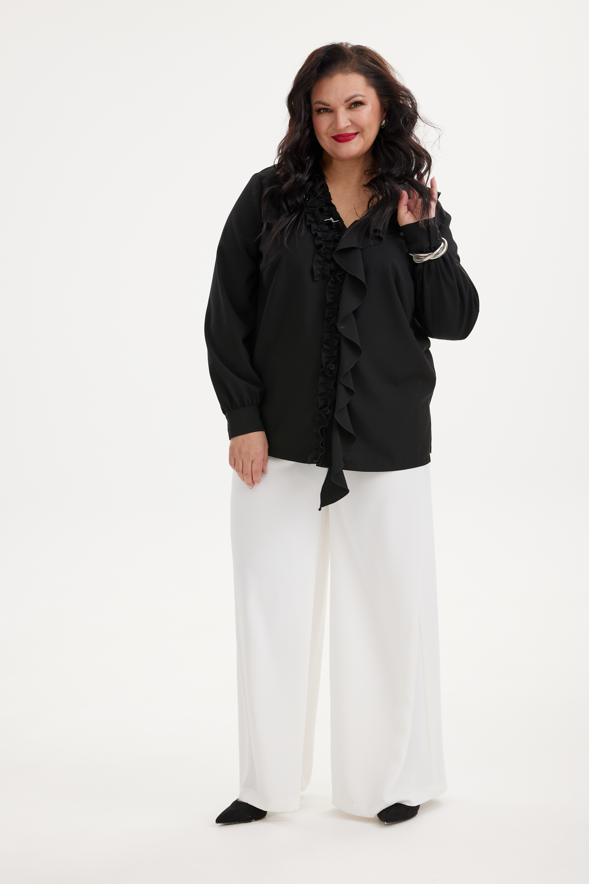 А1132 Блузка Неви черный для женщин большого размера с доставкой по Москве и России