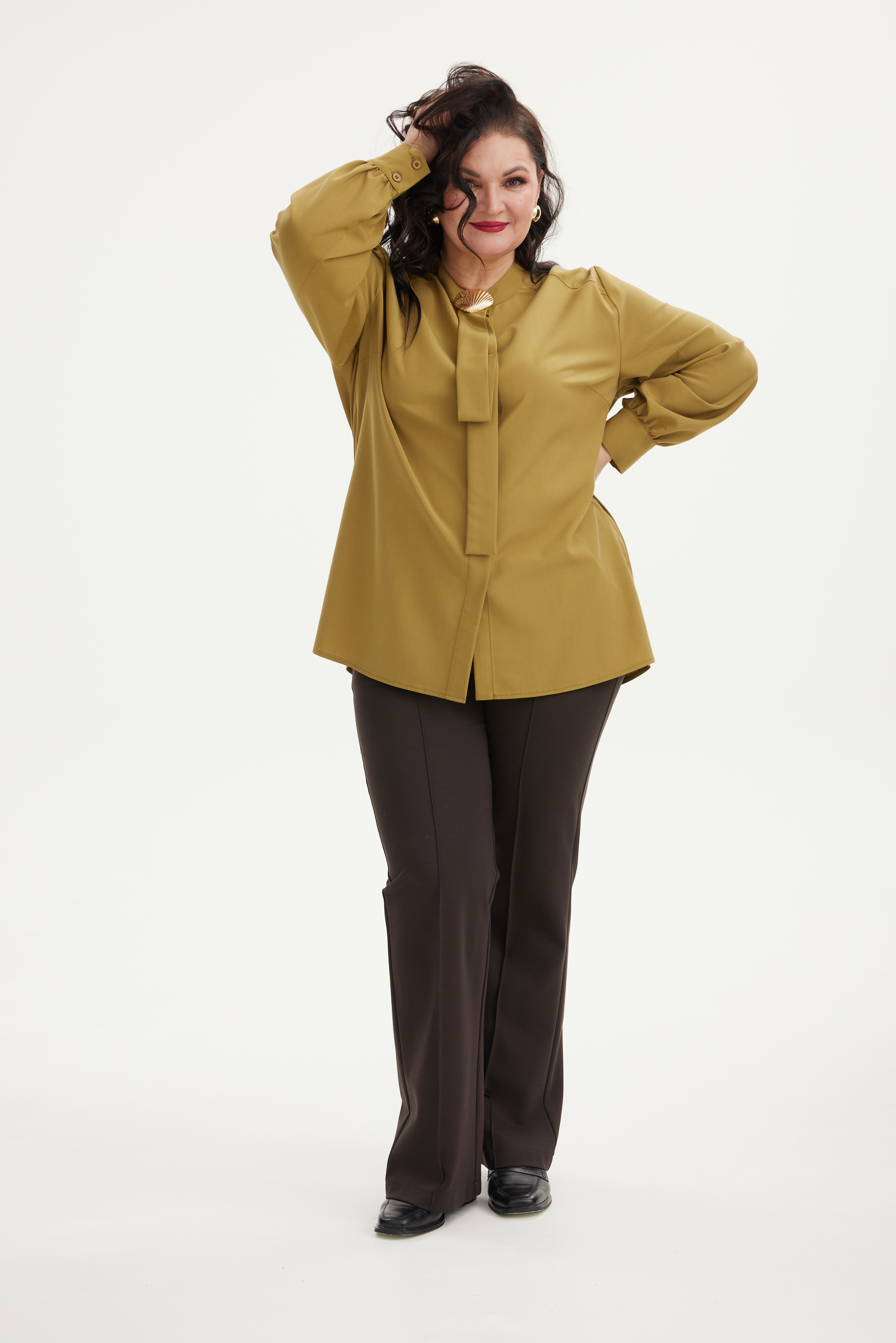 А1140 Блуза Сильверия горчичный для женщин большого размера с доставкой по Москве и России