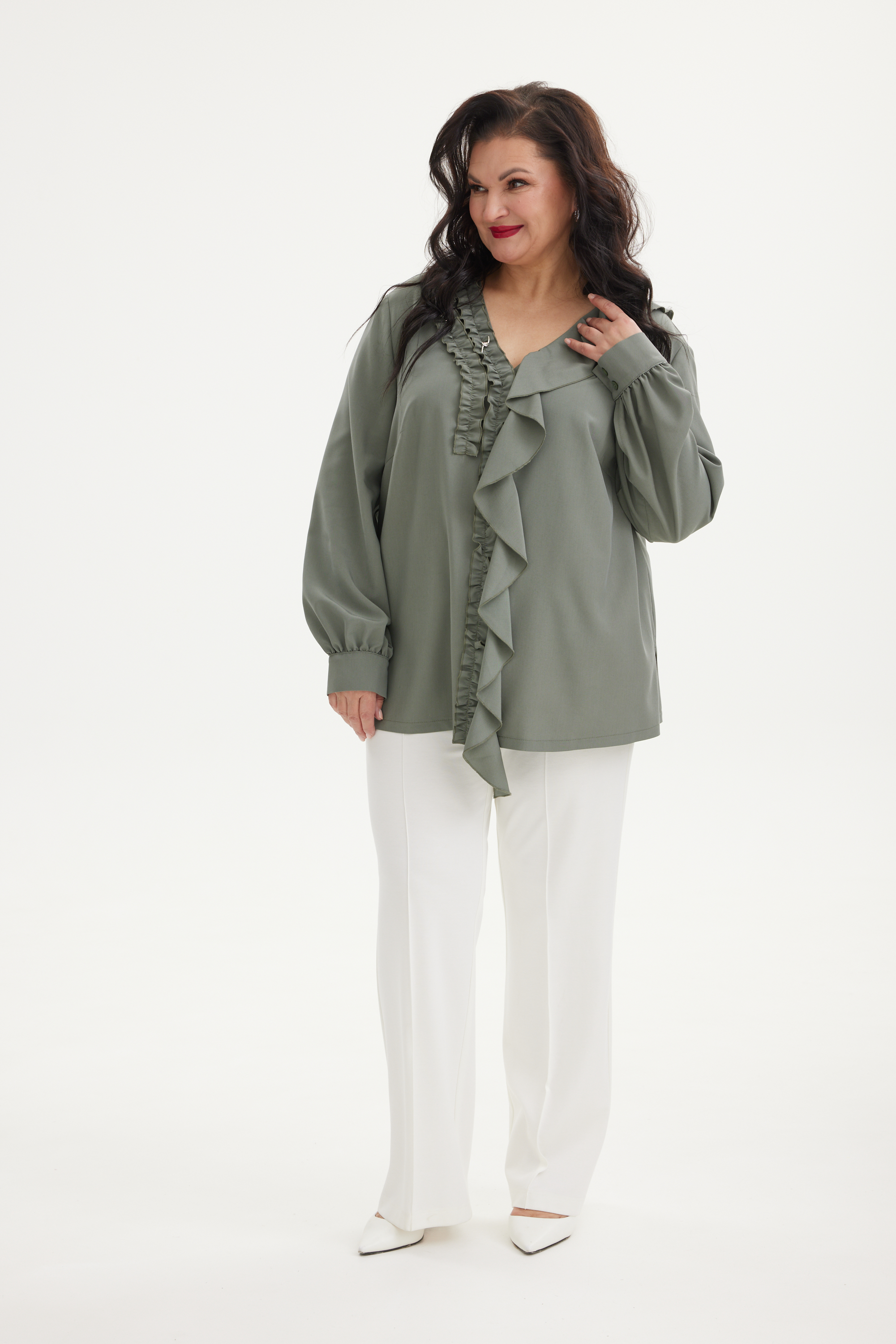 А1132 Блузка Неви мох для женщин большого размера с доставкой по Москве и России