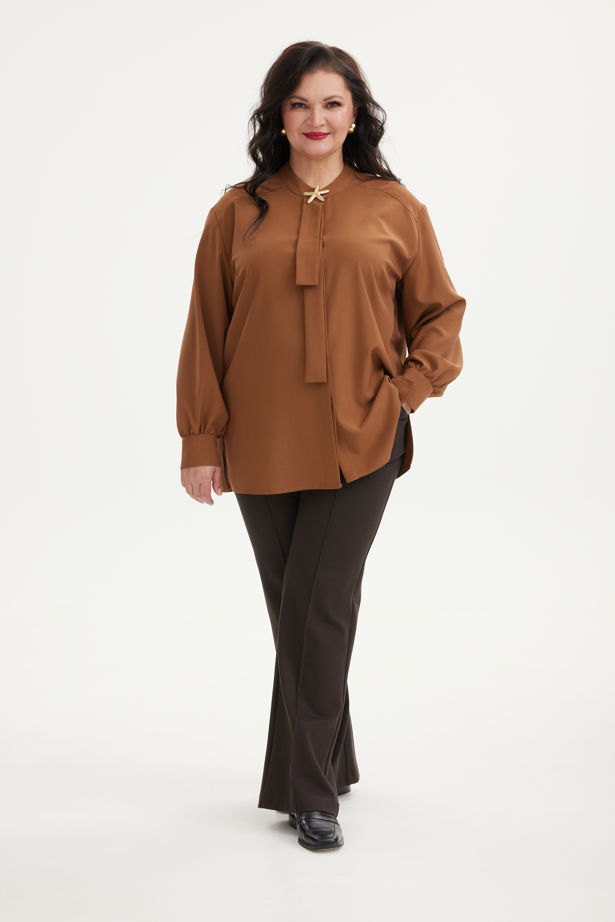 А1140 Блуза Сильверия корица для женщин большого размера с доставкой по Москве и России