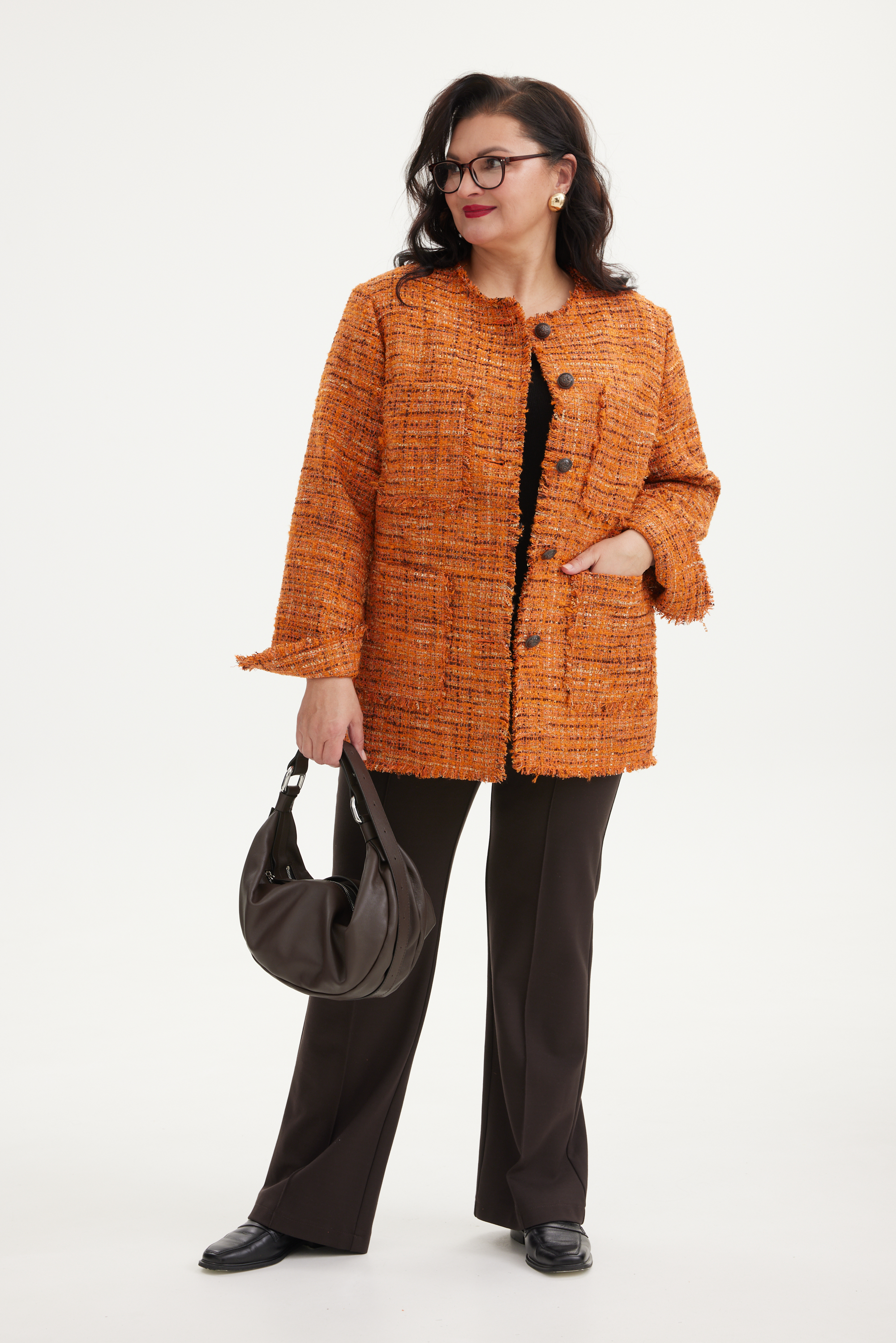 А1144 Жакет Робинс терракотовый меланж для женщин большого размера с доставкой по Москве и России