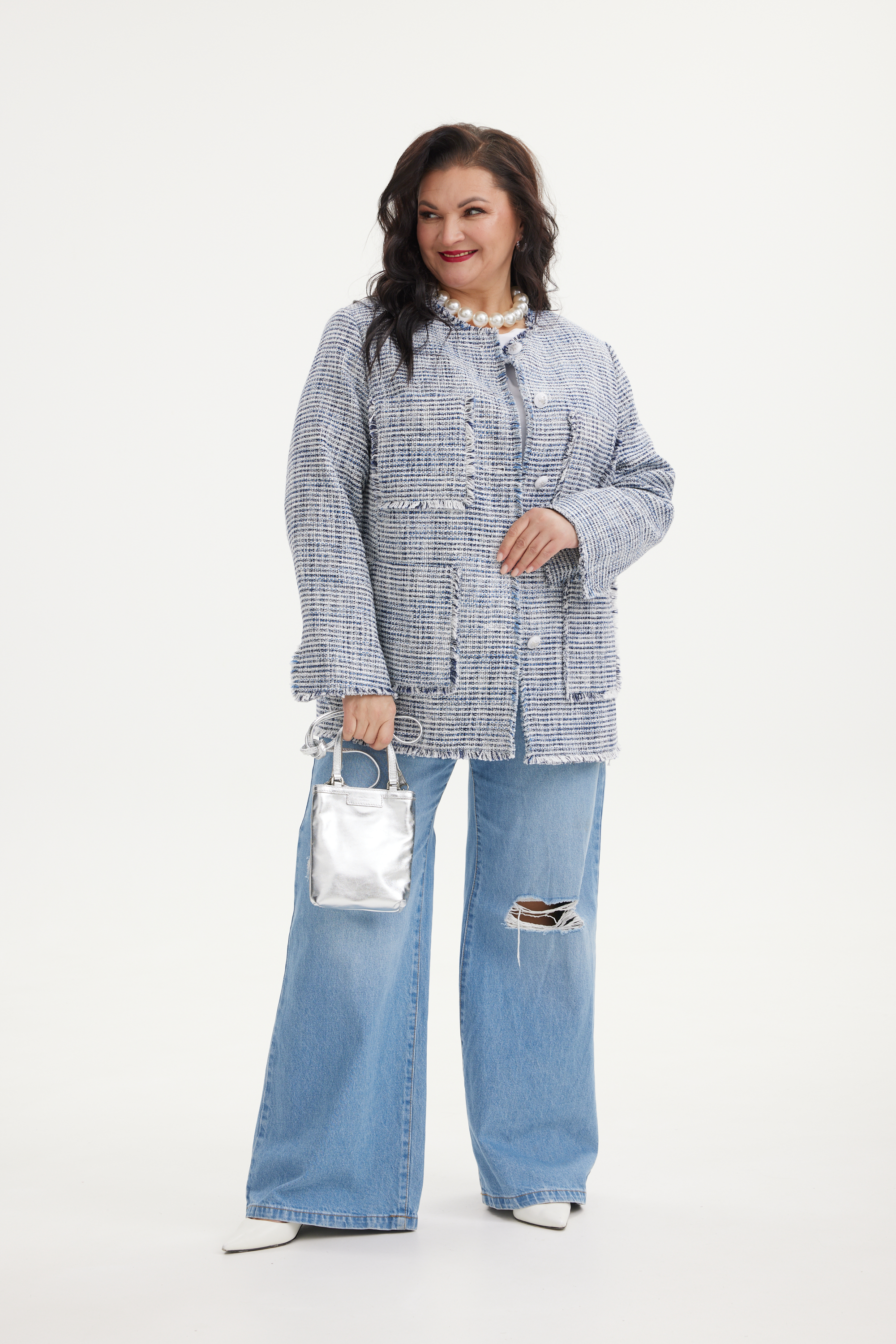 А1144 Жакет Робинс голубой меланж для женщин большого размера с доставкой по Москве и России