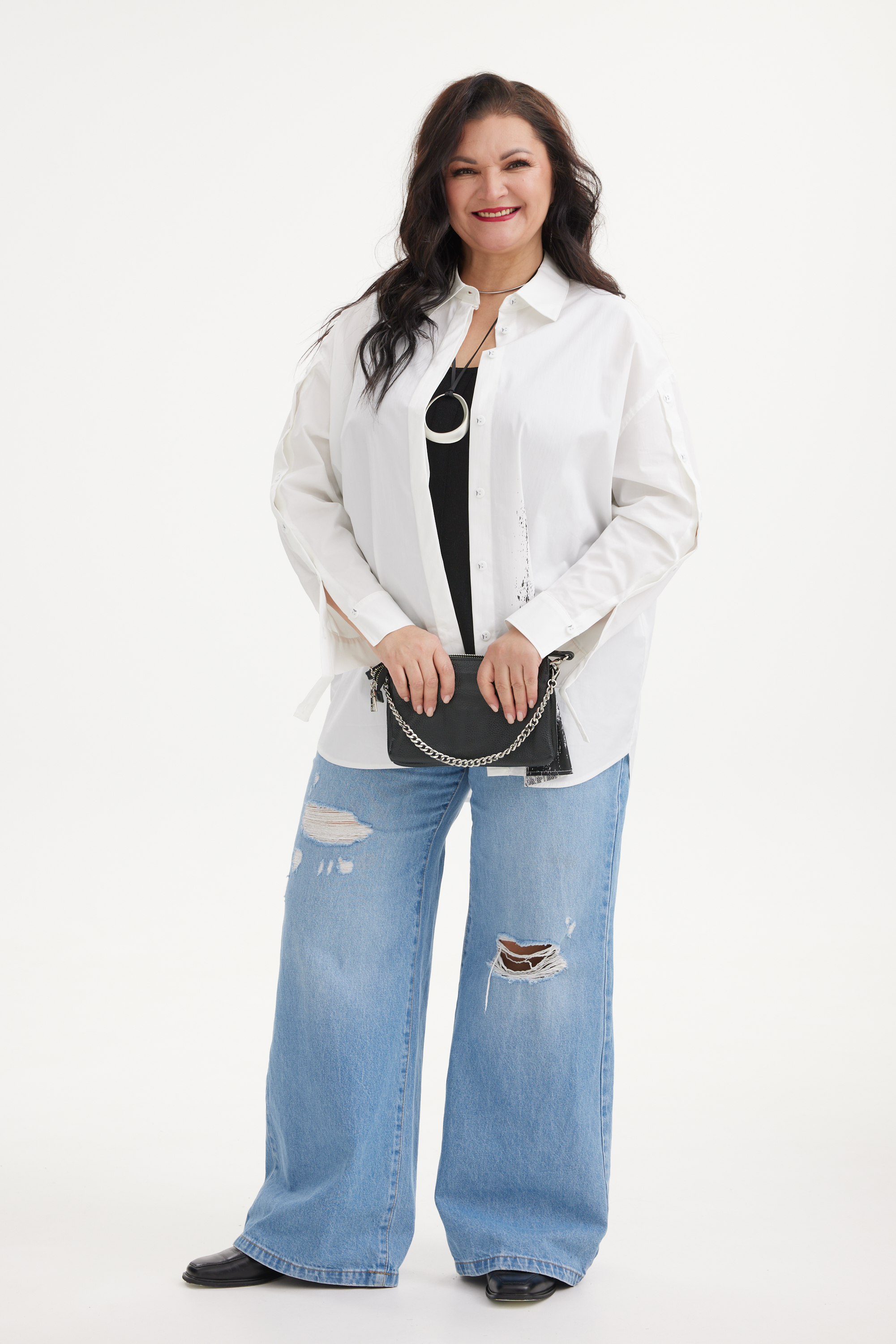 А1138 Рубашка Шер молочный для женщин большого размера с доставкой по Москве и России