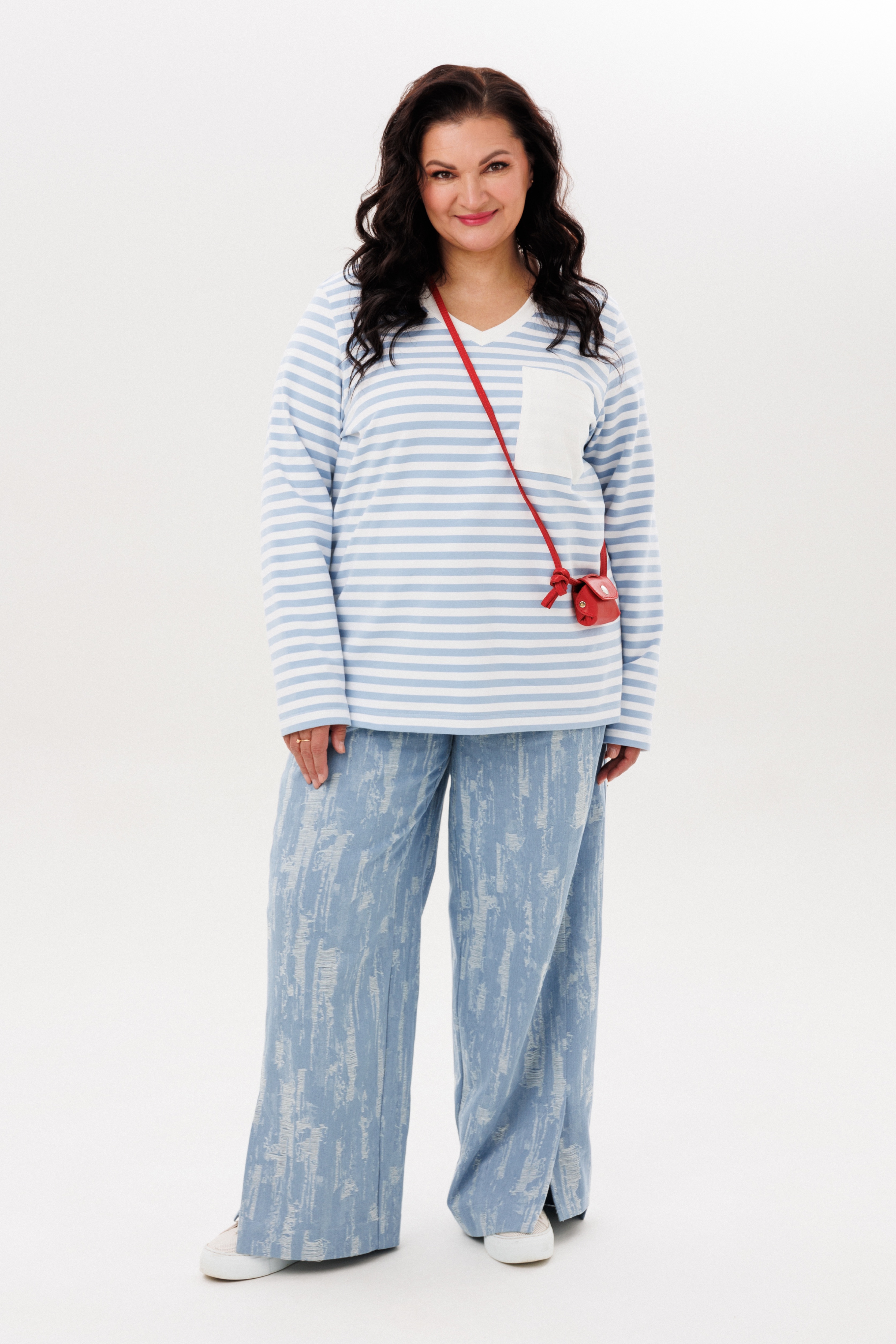 А1128 Брюки Тьяго голубой для женщин большого размера с доставкой по Москве и России