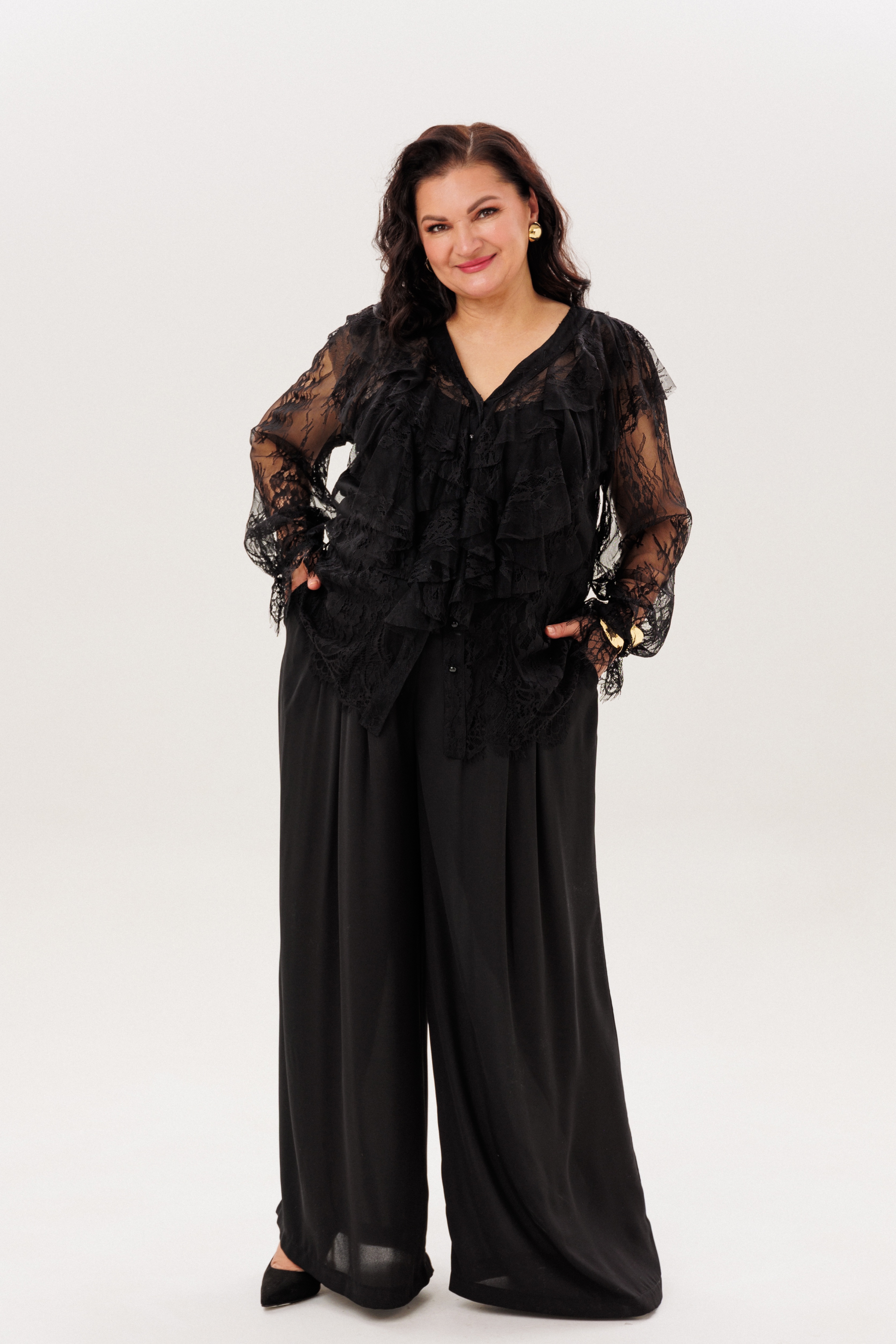 А1167 Брюки Луи черный для женщин большого размера с доставкой по Москве и России