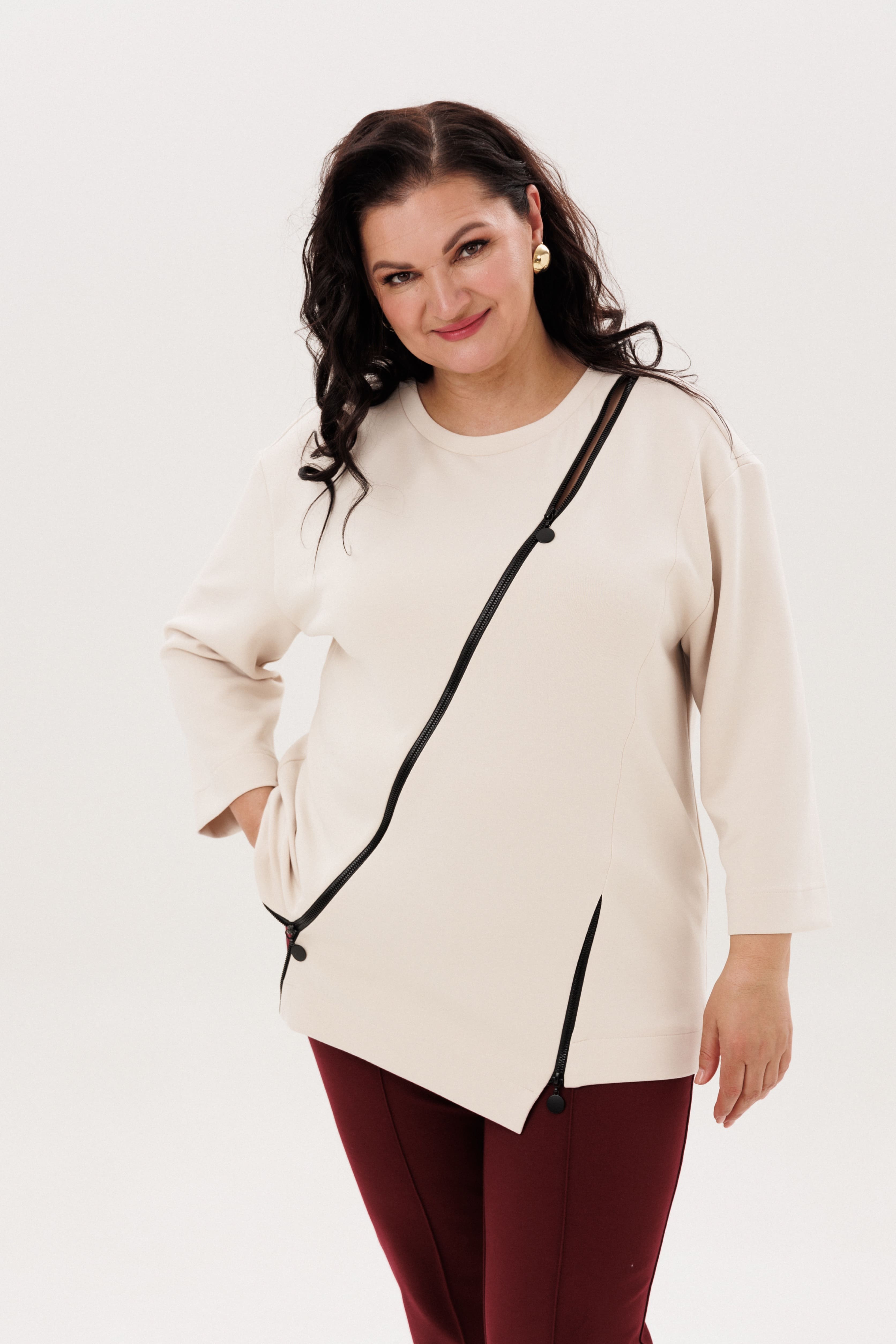 А1142 Джемпер Меланья бежевый для женщин большого размера с доставкой по Москве и России