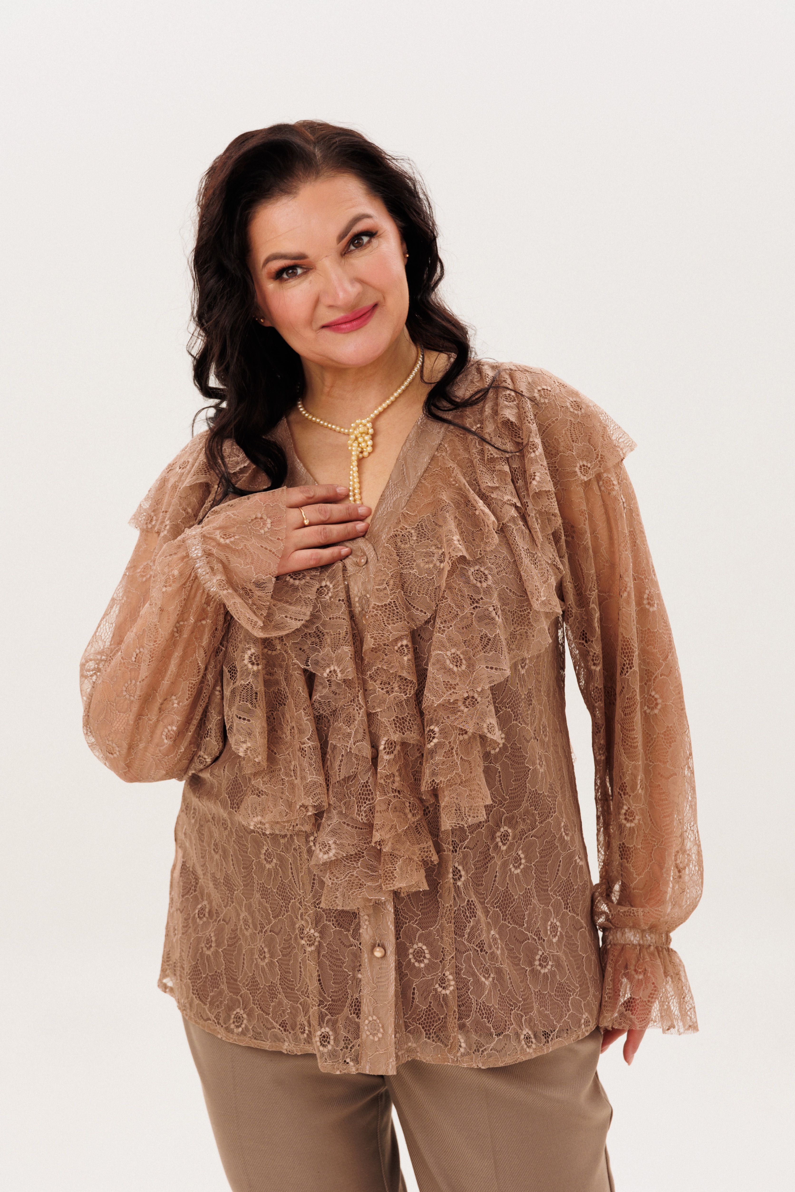 А1178 Блузка Вилма + топ кофейный для женщин большого размера с доставкой по Москве и России