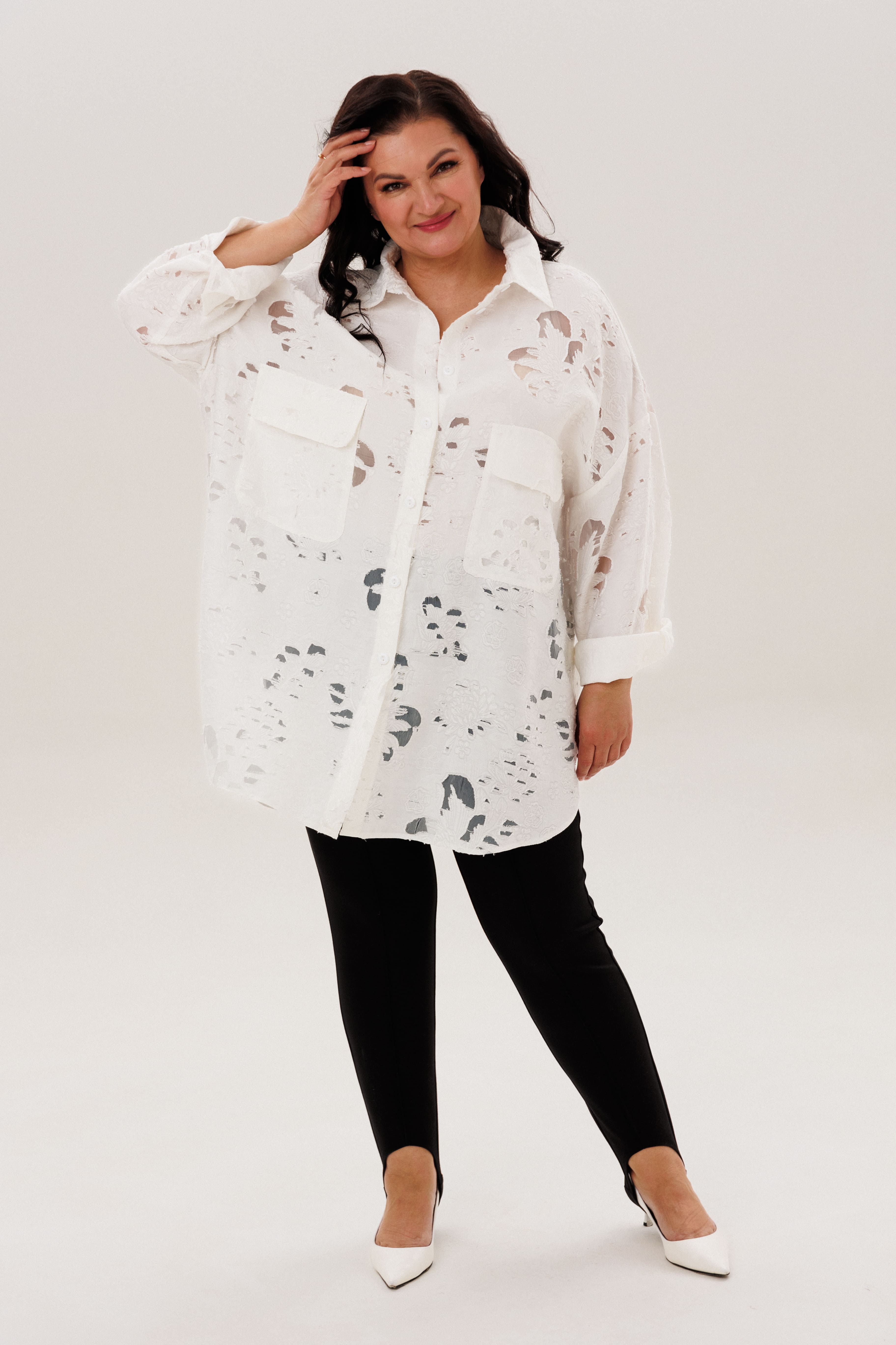 А1188 Рубашка Росай молочный для женщин большого размера с доставкой по Москве и России