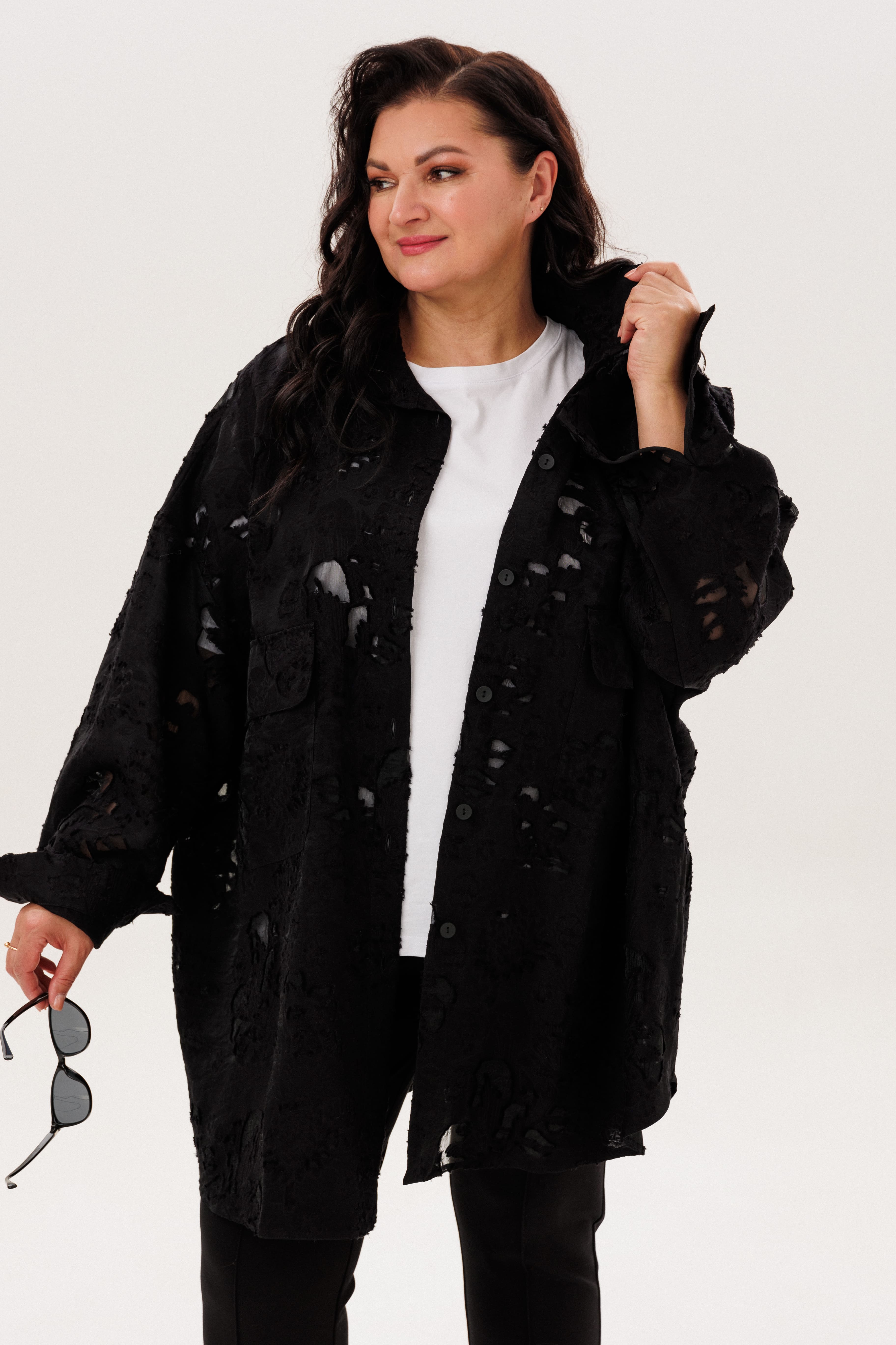 А1188 Рубашка Росай черный для женщин большого размера с доставкой по Москве и России