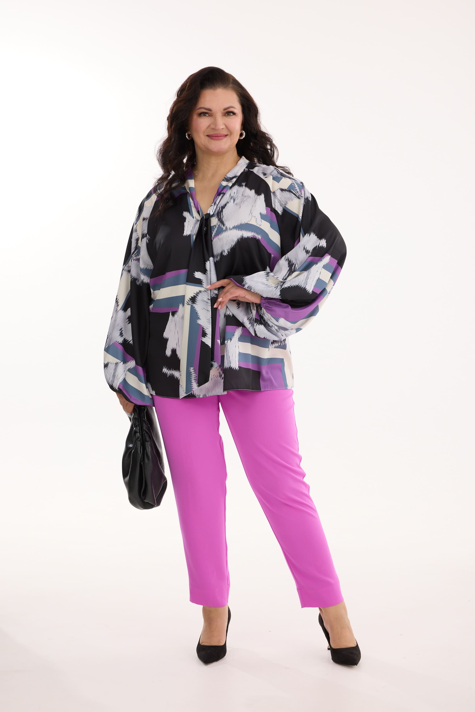 А745/2 Блуза Эдита фуксия графика для женщин большого размера с доставкой по Москве и России