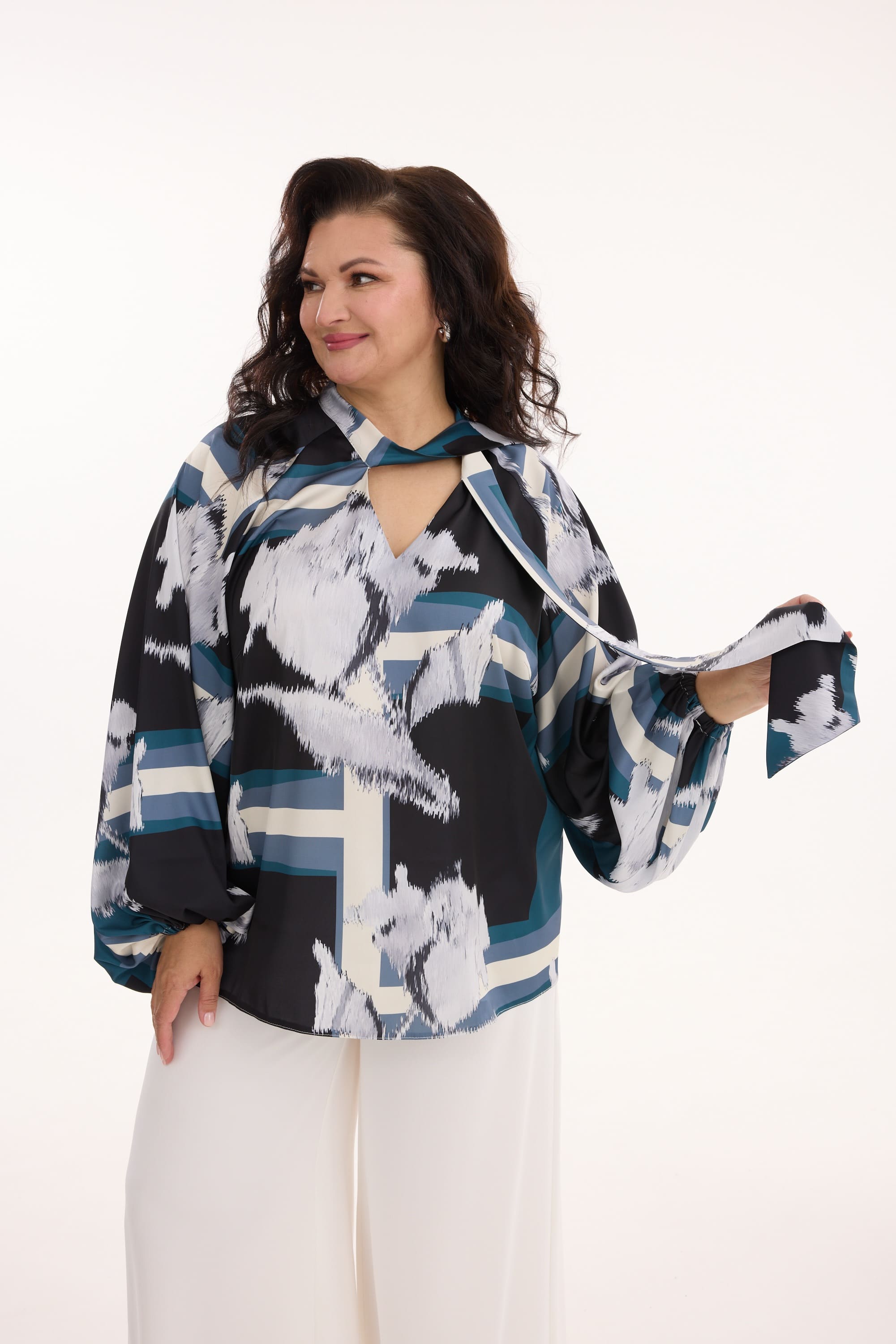 А745/2 Блуза Эдита графит графика для женщин большого размера с доставкой по Москве и России