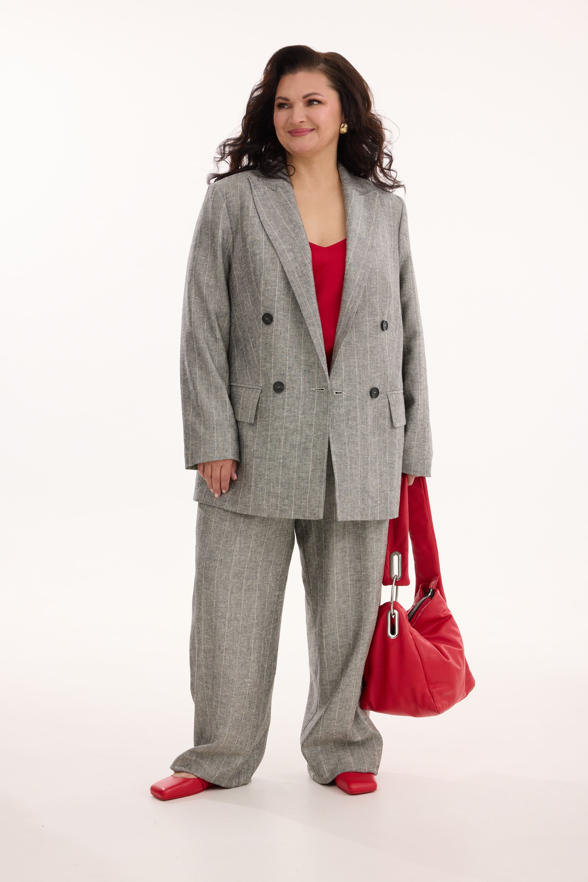 А1180 Костюм Стим серый принт полоска для женщин большого размера с доставкой по Москве и России