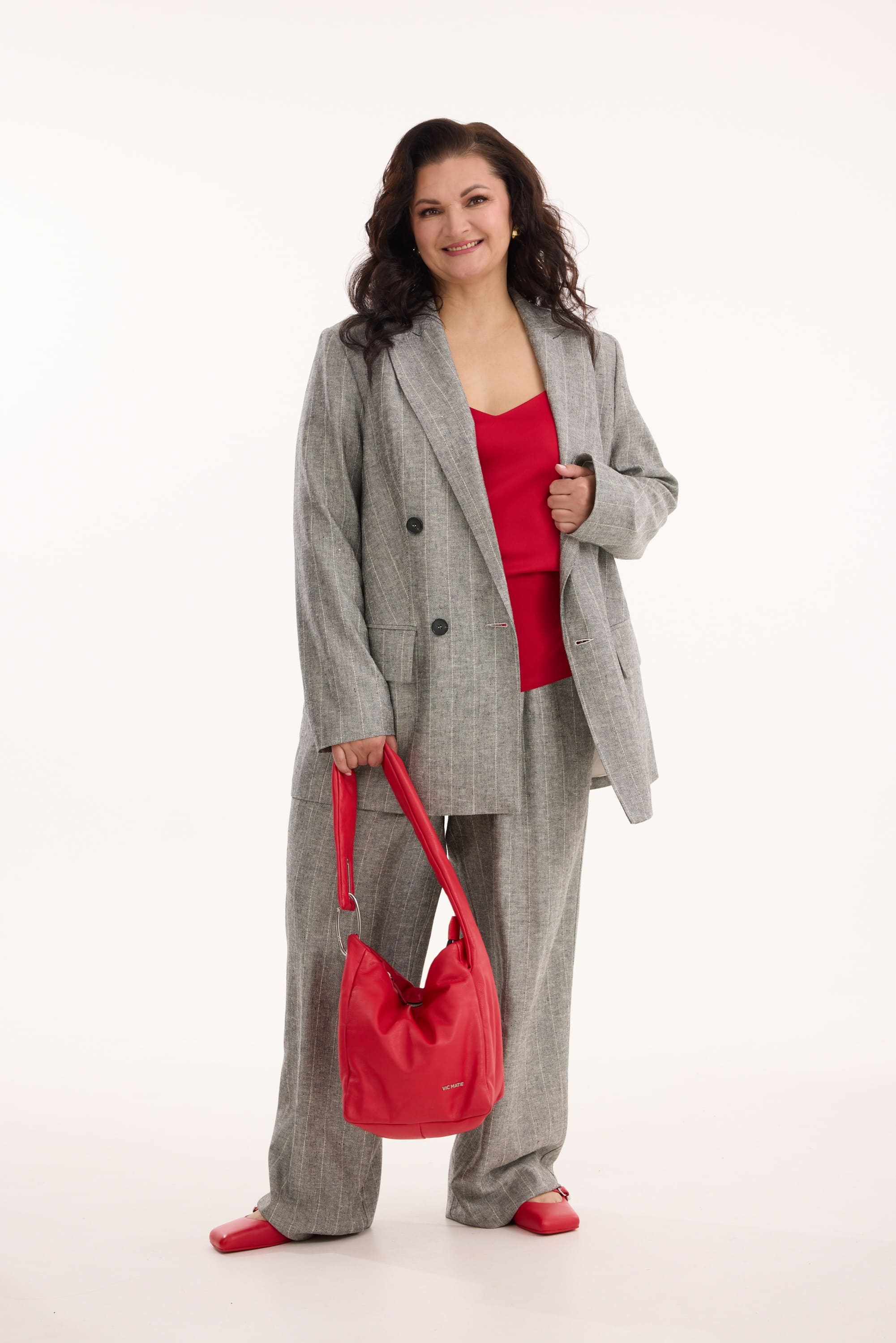 А912 Топ базовый  Джен  красный, шелк Армани для женщин большого размера с доставкой по Москве и России