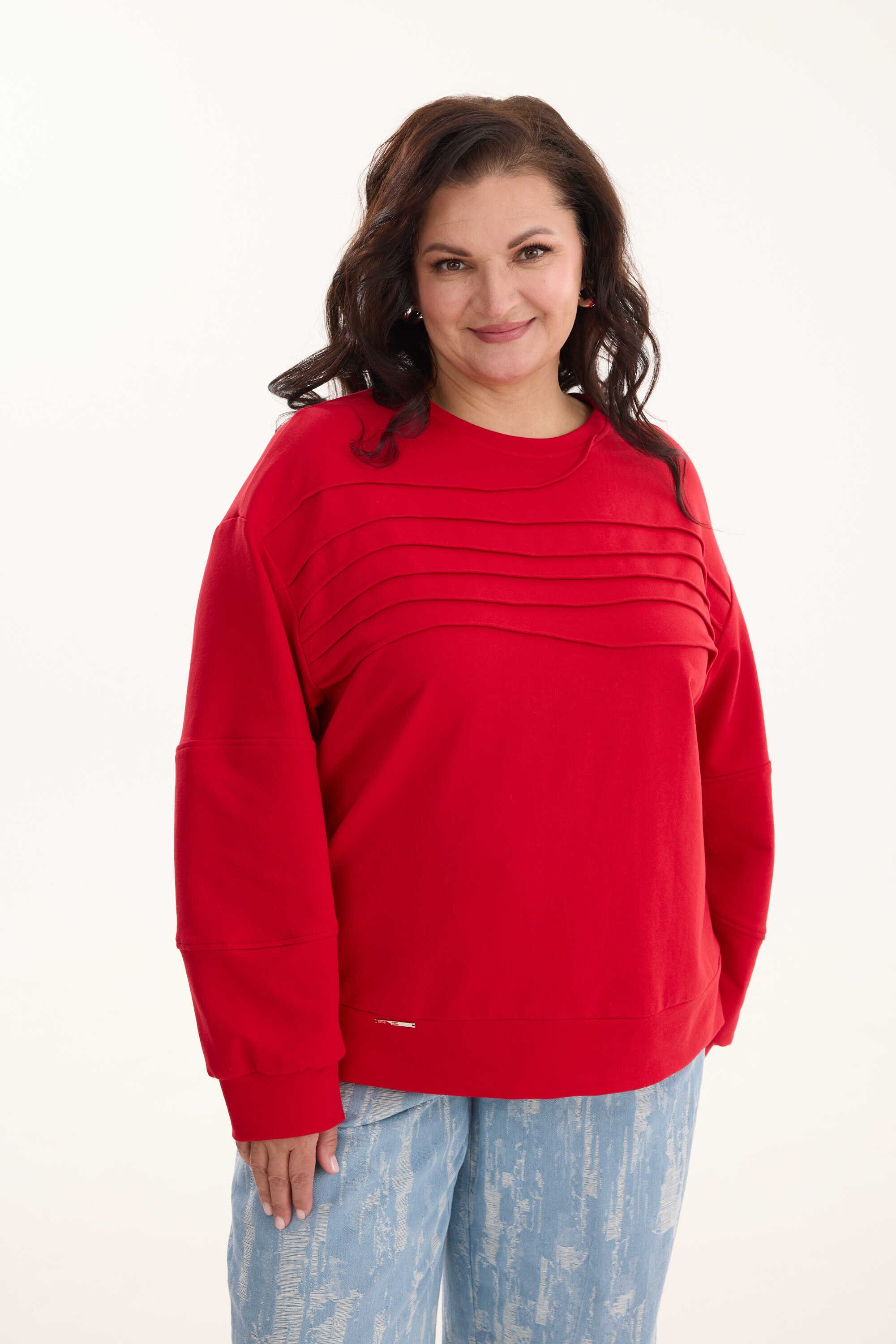 А1171 Свитшот Краков красный для женщин большого размера с доставкой по Москве и России