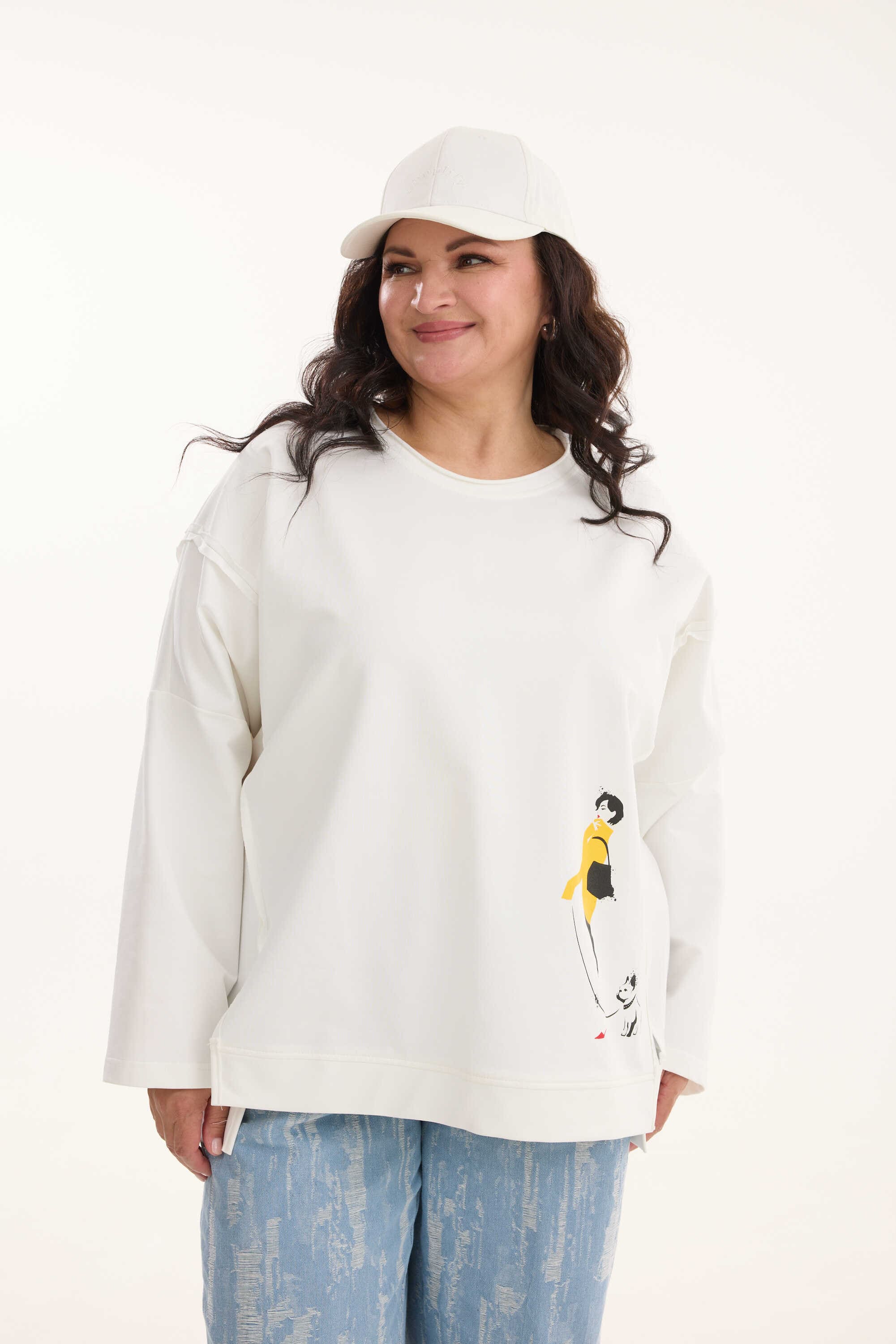 А1156 Свитшот Найла молочный для женщин большого размера с доставкой по Москве и России