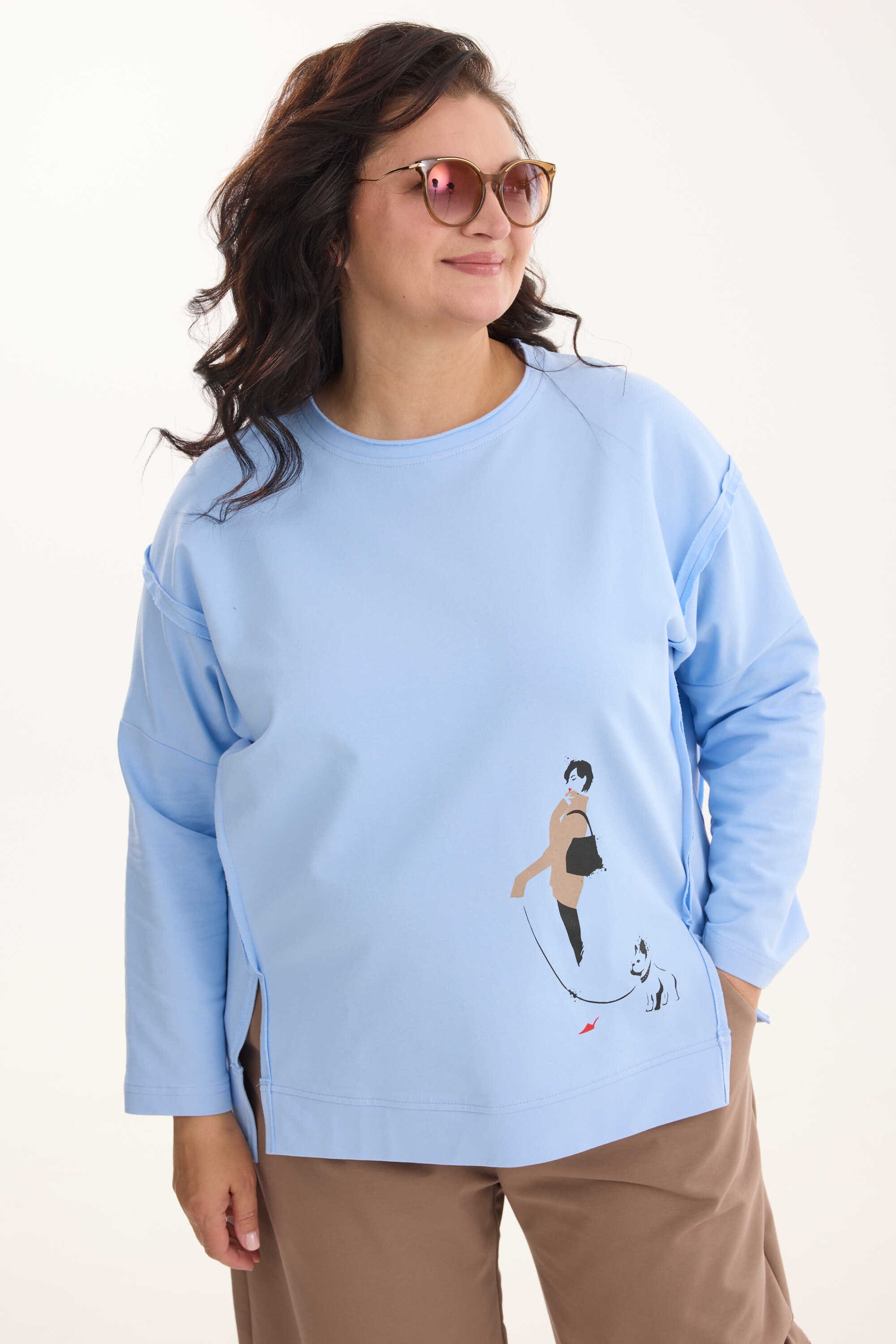 А1156 Свитшот Найла голубой для женщин большого размера с доставкой по Москве и России